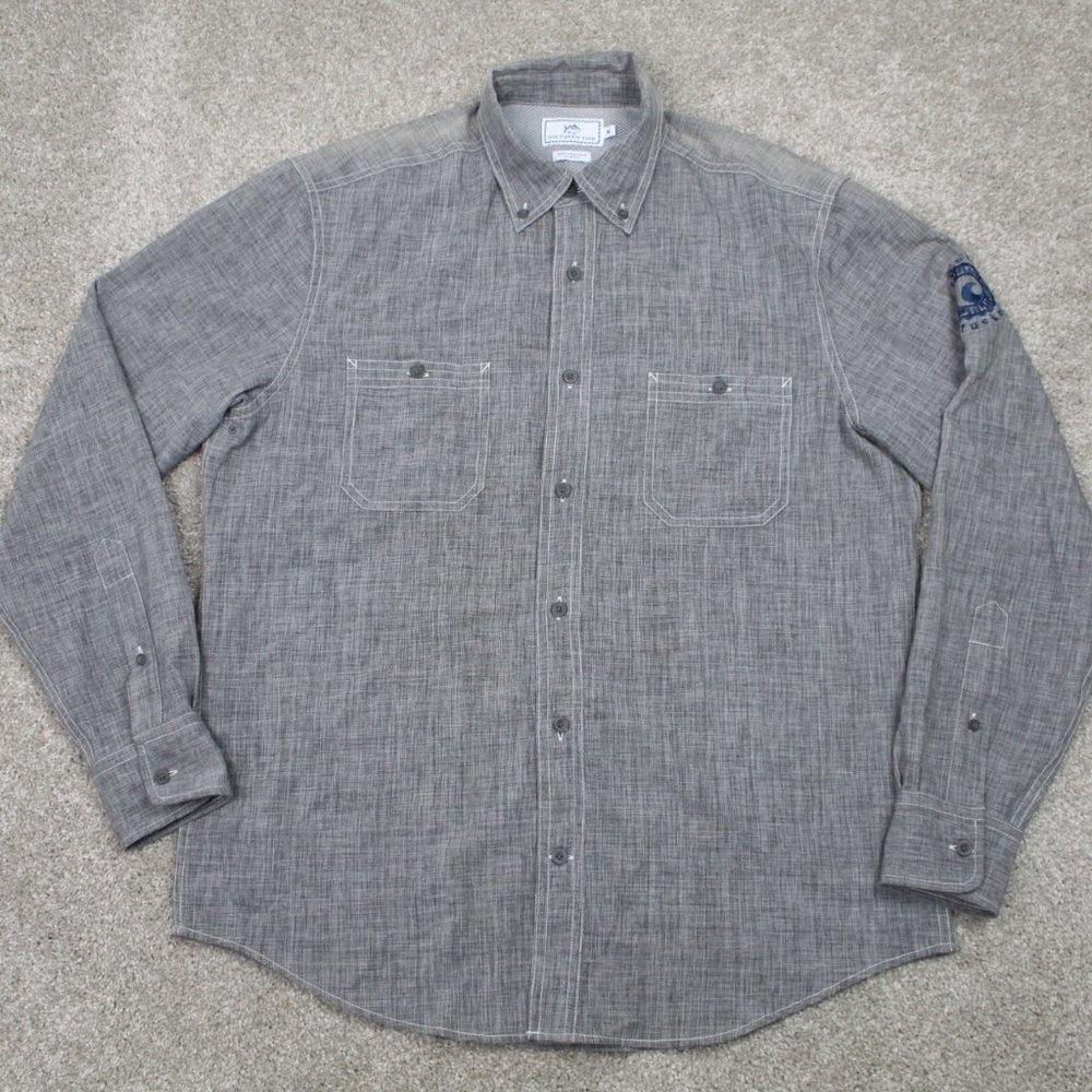 Southern Tide Performance Shirt Mens‎ Medium Gray Polyester Long Sleeve Button